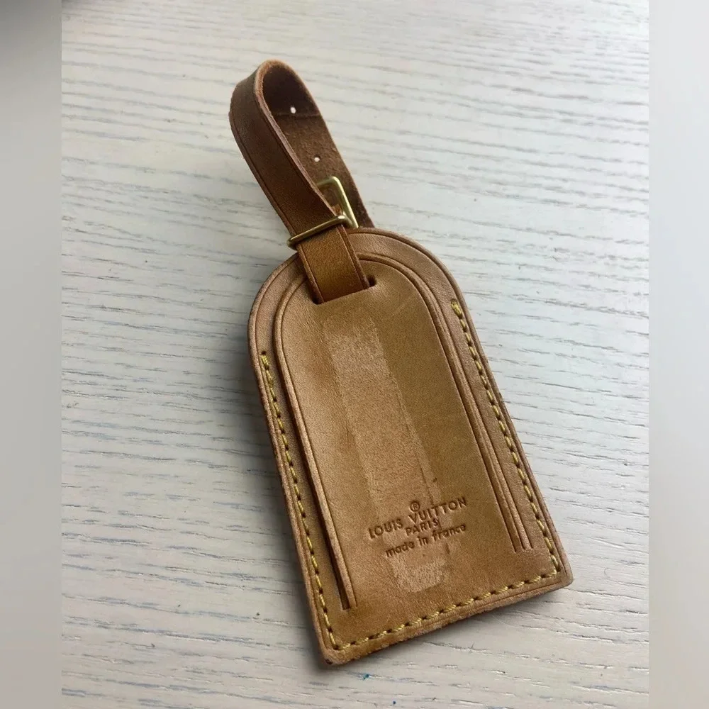 Authentic Louis Vuitton vachetta leather luggage tag 0011